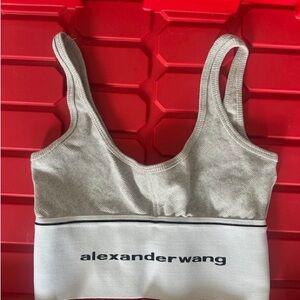 Alexander Wang Gray & White Logo Crop Bralette